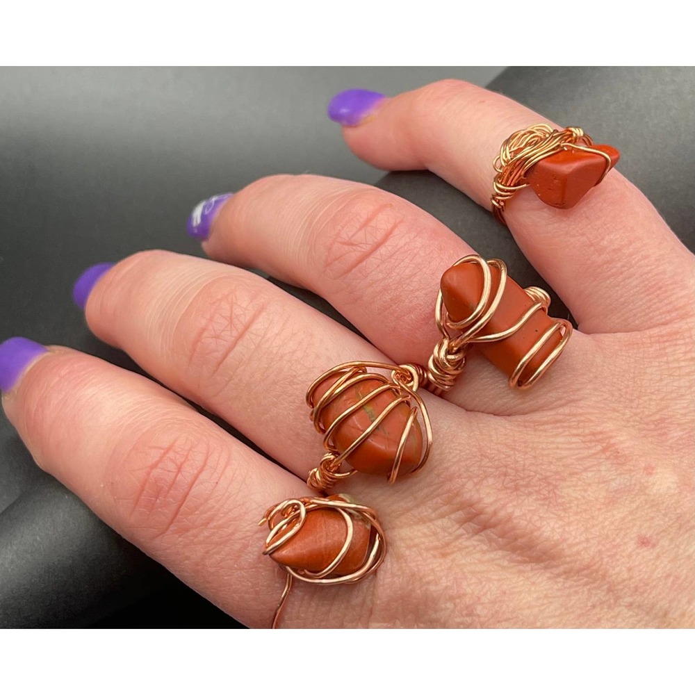 Copper Wire Wrapped Jasper Ring - 4 choices